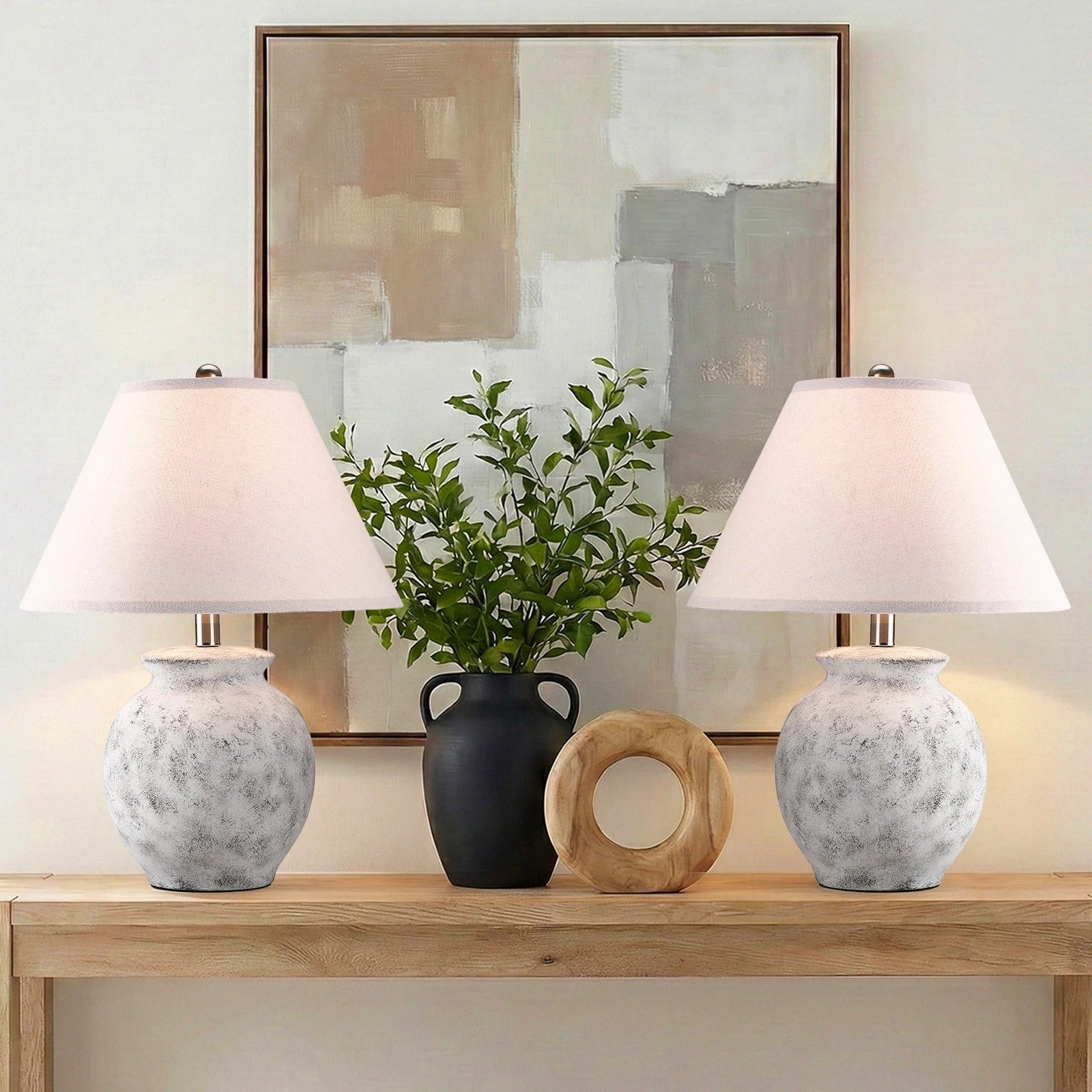 21" Modern Bedside Table Lamp | Ceramic Base, Linen Shade, Minimalist European Style