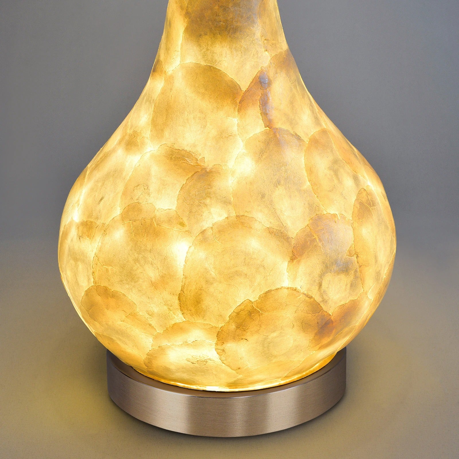 28"/25" Luxury Table Lamp | Shell Body with Linen Shade, Bronze Base, Four-Stage LED Night Light
