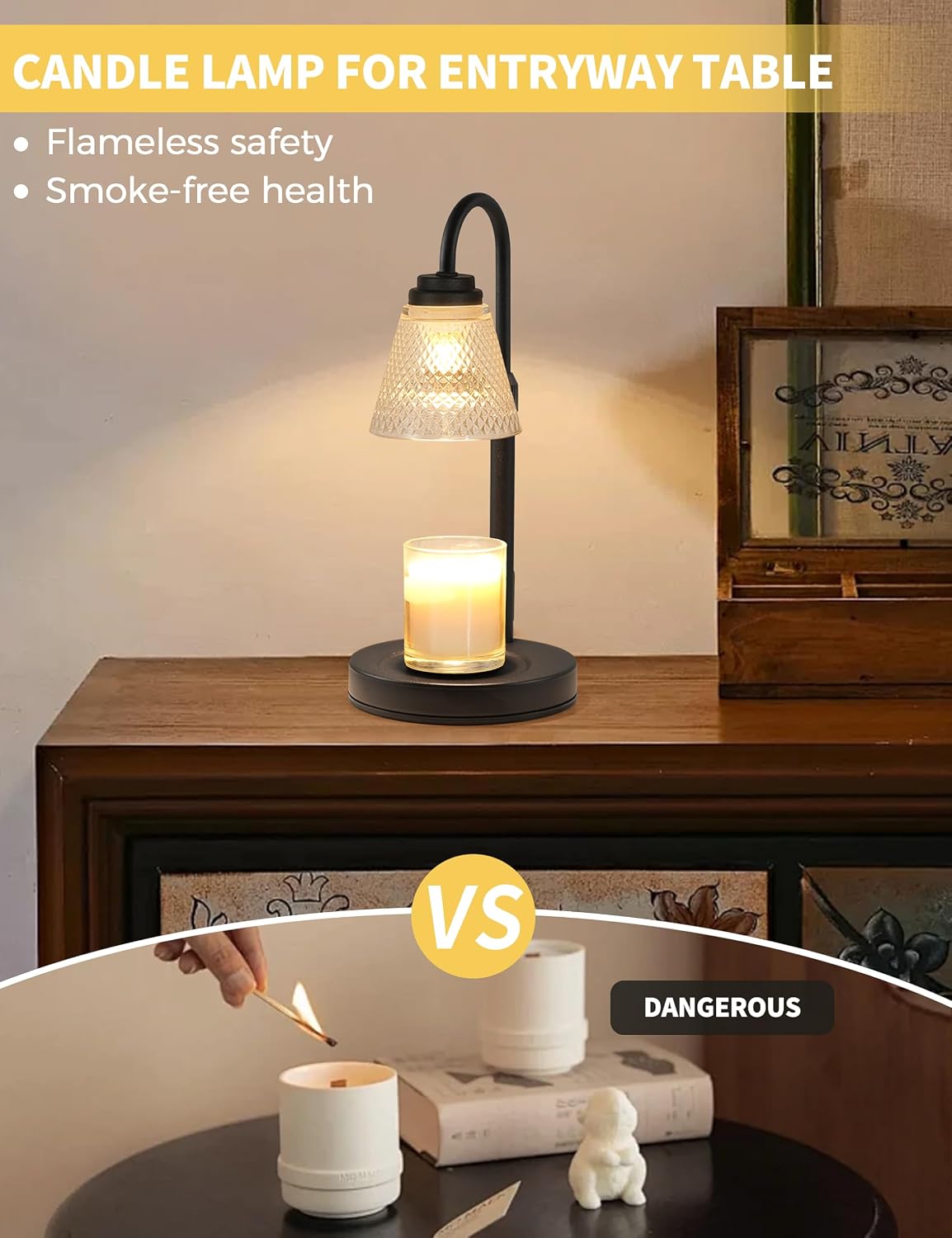 QUTADI Lotus Candle Warmer Lamp with Timer | Dimmable Wax Melter, 2 Bulbs Included