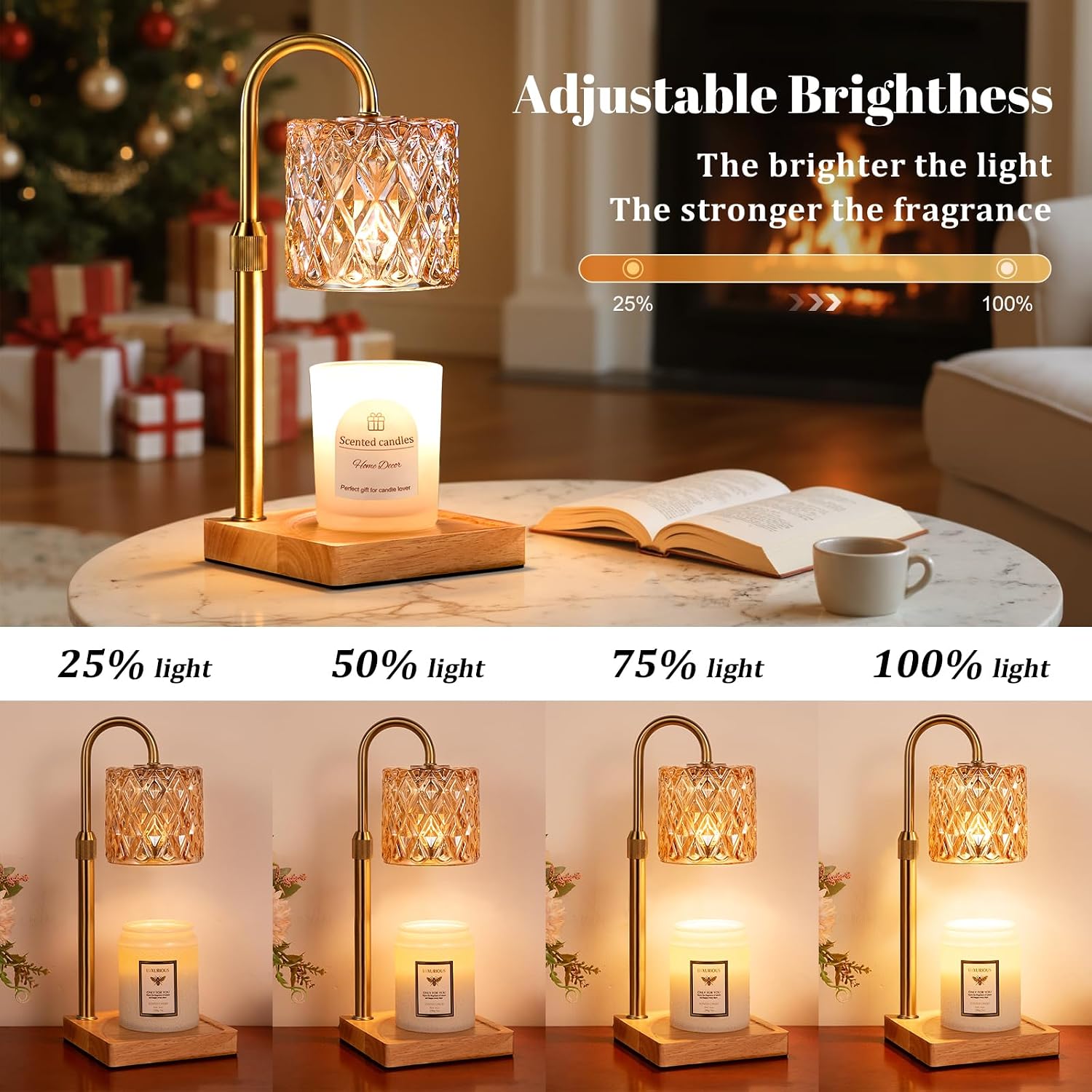 Hong-in Vintage Candle Warmer Lamp | Adjustable Height, Dimmable with Timer, Wooden Base