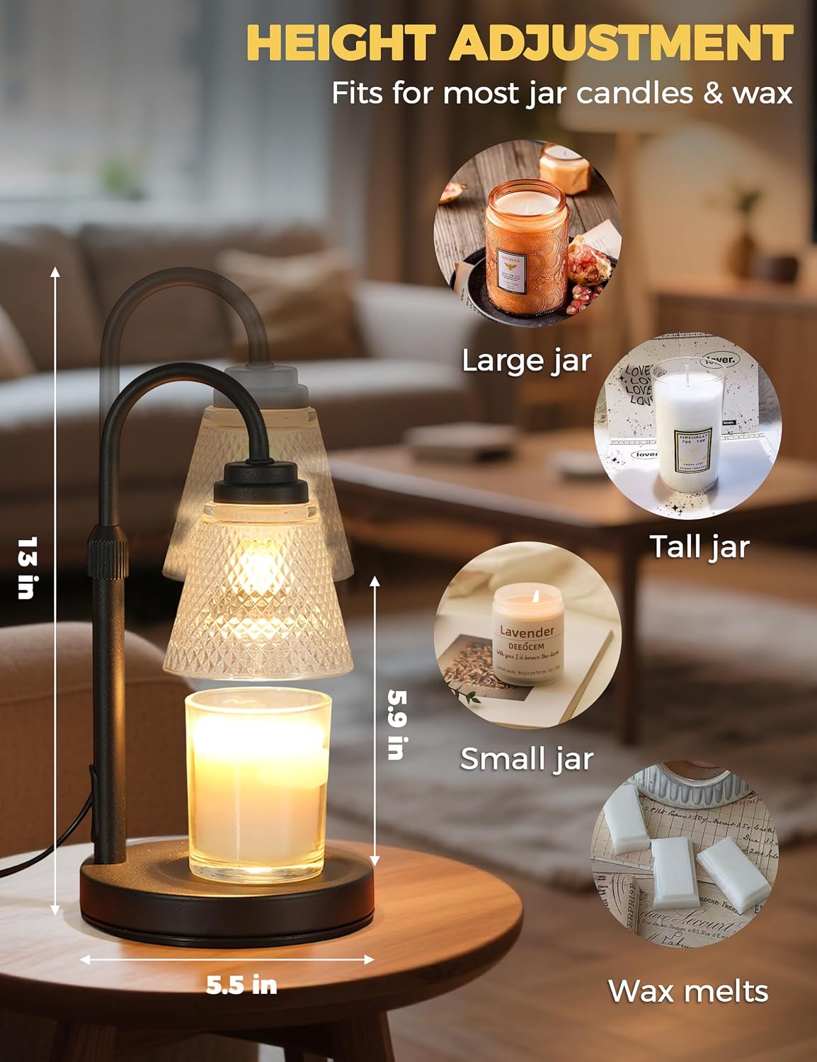 QUTADI Lotus Candle Warmer Lamp with Timer | Dimmable Wax Melter, 2 Bulbs Included