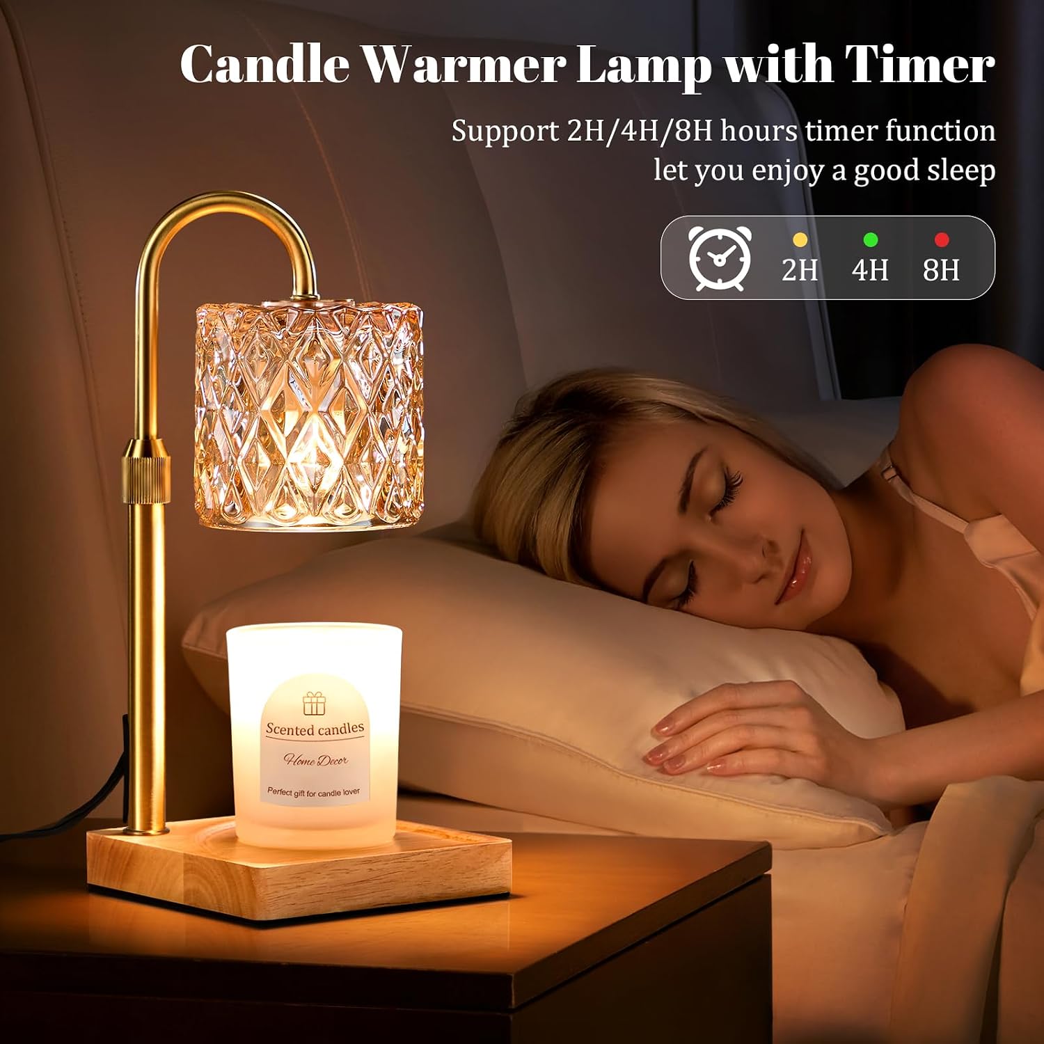 Hong-in Vintage Candle Warmer Lamp | Adjustable Height, Dimmable with Timer, Wooden Base